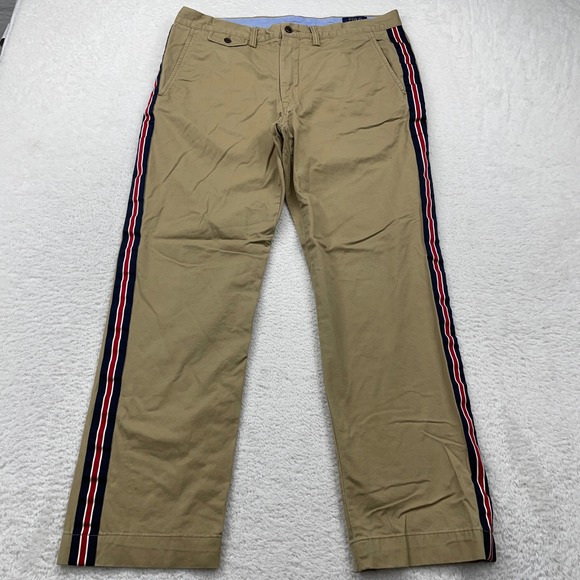 Polo Ralph Lauren Chino Pants Stretch Straight Fit‎ Red White Blue Stripe 34/30 - Picture 1 of 11